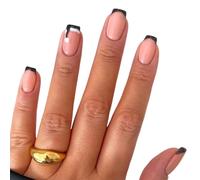Chenxi Studio 24 Pcs Short False Nails Christmas Hat Artificial Nails French Tip Full Covers Stick on Nails Christmas Press On Nails