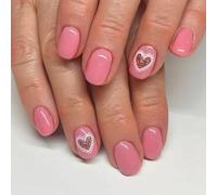 Chenxi Studio 24 Pcs Valentines Day Press On Nails Short Square False Nails Glossy Acrylic Nails Glittering Heart Stick on Nails