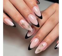Chenxi Studio 24pcs French Tip Press On Nails Almond Shape False Nails With Star Designs Nails Accesories Elegant Stick on Nails