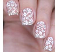 Chenxi Studio 24pcs French Tip Short Square Press On Nails for Women Stick on with Snowflake Designs Fashion Nails Art Decoration