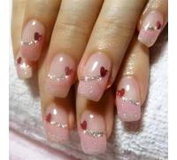 Chenxi Studio 24Pcs Square Press on Nails Valentine French Fake Nails Acrylic False Nails,Artificial Nails Glues on Nails for Womens