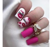 Chenxi Studio 24pcs Valentine's Day Press On Nails Square Acrylic False Nails with Lip Designs Stick on Nails for Women Nails Art