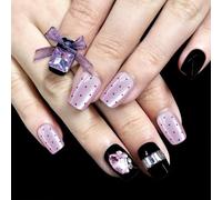 Chenxi Studio 30 Pcs Lovely Bows Full Covers False Nails Elegant Stick on Nails Cats Eye Press On Nails Glossy Artificial Nails