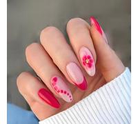 Chenxi Studio Almond Press on Nails Fake Nails Glossy Acrylic Artificial Nails Stick on Nails for Womens 24Pcs 12Sizes Glues On Nails
