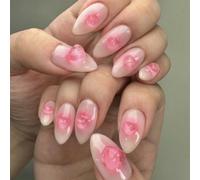 Chenxi Studio Almond Press on Nails Fake Nails Glossy Acrylic Artificial Nails Stick on Nails for Womens 24Pcs 12Sizes Glues On Nails