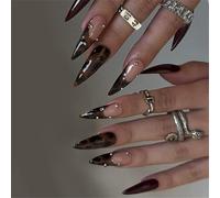 Chenxi Studio Almond Press on Nails Leopards Fake Nails Stick on Nails in 12 Sizes,24Pcs French Nails Tips for Nails Art Decorations