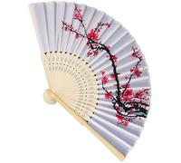 Chenxi Studio Artistic Silk Folding Fan Traditional Flower Print Compact Handheld Cooler For Travel Outdoor Use Bamboos Cloth Fan