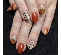 Chenxi Studio Autumn Winter Plaids Stripes Thanksgiving Nails Set Artificial Nails Stick on Nails Fashion Nails Art Decoration for Wom