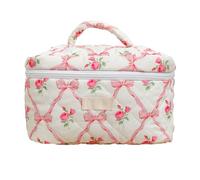 Chenxi Studio Bags for Women Large Capacity Makeup Bag Travel Cosmetic Bag Bows Wash Bag Flower Toiletry Bag Quilted Cosmetic Organizers