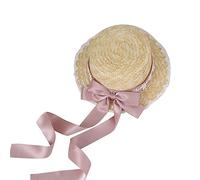 Chenxi Studio Bows Straw Hat Wide Brim Straw Boater Hat Women Summer Straw Beachs Hat TeaParty Sunhat Ribbon Straw Hat Ribbon Hat