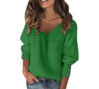 Chenxi Studio Button Adorned V Neck Sweater Women's Long Sleeve Knitted Blouse Suitable for Layering and Multiple Occasion Loose Fit Tops
