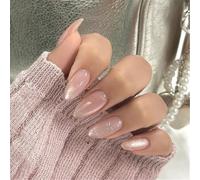 Chenxi Studio Cats Eye Press On Nails Almond Winter Stick On Nails French Tip False Nails Manicure Nails Accesories for Women