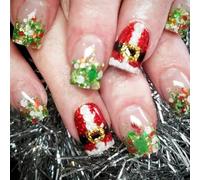 Chenxi Studio Christmas Festive Press On Nails 24PCS Acrylic Round Short False Nails Stick on Nails for Women Girls Nails Decoration