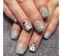 Chenxi Studio Christmas Press on Nails Square Fake Nails Glossy Winter Designs False Nails Full Covers Artificial Acrylic Nails 24pcs