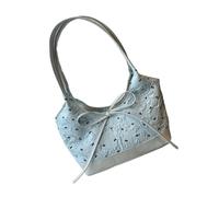 Chenxi Studio Commuters Shoulder Bag Elegant Bows Detail Spacious Interior Underarm Bag PU Handbag Wrinkles Texture Casual Office Use Shopping