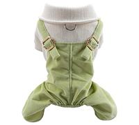 Chenxi Studio Corduroy Coat Small Dogs Corduroy Cloth With Button Pet Suspenders Overalls Clothes Green Lapel