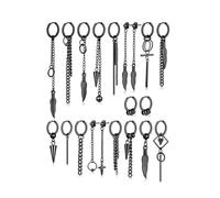 Chenxi Studio Earrings for Women, 20 Pcs Asymmetrical Earrings Black Silver Distressed Hinged Hoop Earrings Women Men Simple Popular Earrings Jewelry Gift