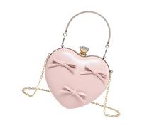 Chenxi Studio Elegant Heart Shaped Evening Bag For Women Practical PU Shoulder Bags Handbag With Bows Ornament For Parties Makeup Storage Bag
