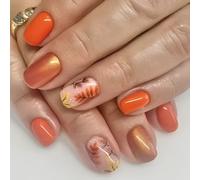 Chenxi Studio Fall Maple Leaves Press on Nails Short False Nails Thanksgiving Artificial Nails Full Covers Stick on Nails for Women