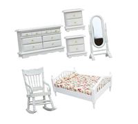 Chenxi Studio Handcarved Wood Miniature Bedroom Furniture Set With Bed Bedside Table Chair Cabinet For 1/12 Scale Doll House Decoration Miniature Bedroom