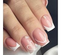 Chenxi Studio Heart Press on Nails Short Square Valentines False Nails Glossy Stick on Nails Full Covers False Nails for Women