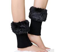 Chenxi Studio Leg Warmers for Women Girls, Women Crochet Faux Fur Trim Leg Warmers Short Furry Fuzzy Leg Cuffs Foot Cover