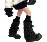 Chenxi Studio Leg Warmers for Women Girls, Women Harajuku Plush White Leg Warmers Japanese JK Sweet Ribbon Bowknot Winter Warm Furry Boots Cover Leg Sleeve Socks