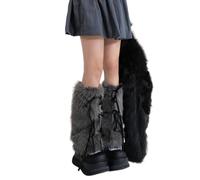 Chenxi Studio Leg Warmers for Women Girls, Women Harajuku Plush White Leg Warmers Japanese JK Sweet Ribbon Bowknot Winter Warm Furry Boots Cover Leg Sleeve Socks