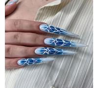 Chenxi Studio Long Pointed Press on Nails With Irregular Heart Stripes Acrylic False Nails Full Covers Stick on Nails For Fashion Look