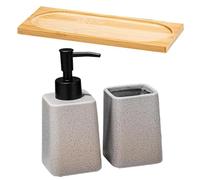 Chenxi Studio Pack of 3 Hand Soap Press Pumps Dispenser Set with Storage Tray Toothbrush Holder Cup for Modern Homes Bathroom Organize Ceramic Soap Dispenser Set