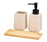 Chenxi Studio Pack of 3 Hand Soap Press Pumps Dispenser Set with Storage Tray Toothbrush Holder Cup for Modern Homes Bathroom Organize Ceramic Soap Dispenser Set