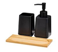 Chenxi Studio Pack of 3 Hand Soap Press Pumps Dispenser Set with Storage Tray Toothbrush Holder Cup for Modern Homes Bathroom Organize Ceramic Soap Dispenser Set