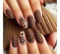 Chenxi Studio Press on Nails with Leaf and Floral Matte False Nails French Styles Artificial Nails Acrylic Stick on Nails Manicure