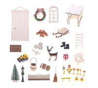 Chenxi Studio Renewable Wooden Tiny Home Holiday Door Roof Set 42 Pieces Earth Friendly Design Wood Polyester Dollhouses Christmas Accessories