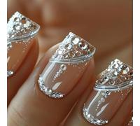 Chenxi Studio Short Square Press on Nails Shimmering French Designs Full Covers Stick on Nails for Elegant and Luxurious Look