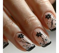 Chenxi Studio Square Press On Nails Fake Nails Glues On Nails Flower Rhinestones Acrylic Nails 24pcs Stick On Nails for Women Girls