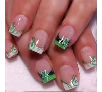 Chenxi Studio Square Press On Nails Fake Nails Green Shamrock Glues On Nails Artificial Acrylic Nails 24pcs Stick On Nails for Womens