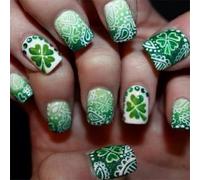 Chenxi Studio Square Press on Nails Shamrock Fake Nails Stick on Nails 12 Size,24 Pcs French Nails Tips for DIYS Nails Art Decorations