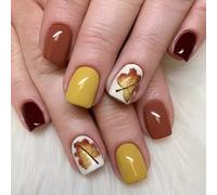 Chenxi Studio Thanksgiving Leaf Press On Nails Set Easy Application Short Square Nails Stick on Nails French False Nails for Women