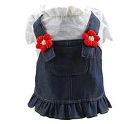 Chenxi Studio Vintage Dog Sweater For Small Dogs Multi-Sizes Red Flowered Puppy- Dresses For Cats Dogs Holiday Festival Skirt