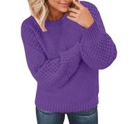 Chenxi Studio Womens Loose Fit Knit Sweater Long Sleeve Round Neck Soft Polyester Casual Top Three Season Wear Long Sleeve Crew Neck Knit Top