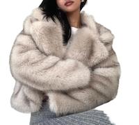 Chenxi Studio Women's Short Faux Furs Long Sleeve Coat Winter Warmth Fleece Plush Outerwear Stylish Casual Winter Cropped Jackets Faux Furs Short Outerwear Coat