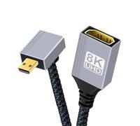 chenyang 8K HDMI 2.1 Cable,Micro HDMI to HDMI 8K@60Hz 4K@120Hz 48Gbps Ultra High Speed Gold Plated Braided 90 Degree Down Angled Cable 17CM/0.55FT