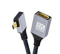 chenyang 8K HDMI 2.1 Cable,Micro HDMI to HDMI 8K@60Hz 4K@120Hz 48Gbps Ultra High Speed Gold Plated Braided 90 Degree Left Angled Cable 17CM/0.55FT