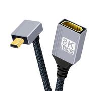 chenyang 8K HDMI 2.1 Cable,Micro HDMI to HDMI 8K@60Hz 4K@120Hz 48Gbps Ultra High Speed Gold Plated Braided 90 Degree UP Angled Cable 17CM/0.55FT