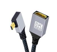 chenyang 8K HDMI 2.1 Cable,Micro HDMI to HDMI 8K@60Hz 4K@120Hz 48Gbps Ultra High Speed Gold Plated Braided 90 Degree Right Angled Cable 17CM/0.55FT