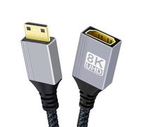 chenyang 8K HDMI 2.1 Cable,Mini HDMI Male to HDMI Female 8K@60Hz 4K@120Hz 48Gbps Ultra High Speed Gold Plated Braided Cable 17CM/0.55FT for TV, Monitor, Computer