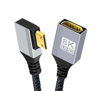 chenyang 8K HDMI 2.1 Cable,Mini HDMI to HDMI 8K@60Hz 4K@120Hz 48Gbps Ultra High Speed Gold Plated Braided 90 Degree Left Angled Cable 17CM/0.55FT