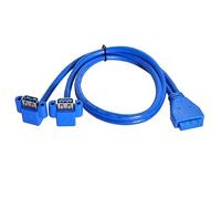 ChenYang CY USB 3.0 Type A Dual Socket Up Angled to Motherboard 20 Pin 19 Pin Box Header Slot Panel Mount Cable 50 cm