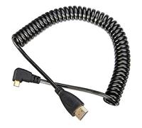 chenyang Stretch Spring Micro HDMI to HDMI Male HDTV Cable for Cell Phone & Tablet & Camera Left & Right Angled 90 Degree Straight Black (Right Angled, Black)